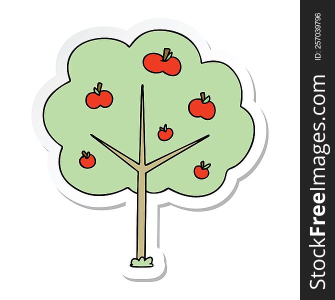 sticker of a quirky hand drawn cartoon apple tree
