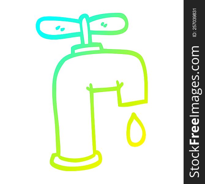 cold gradient line drawing of a cartoon dripping faucet