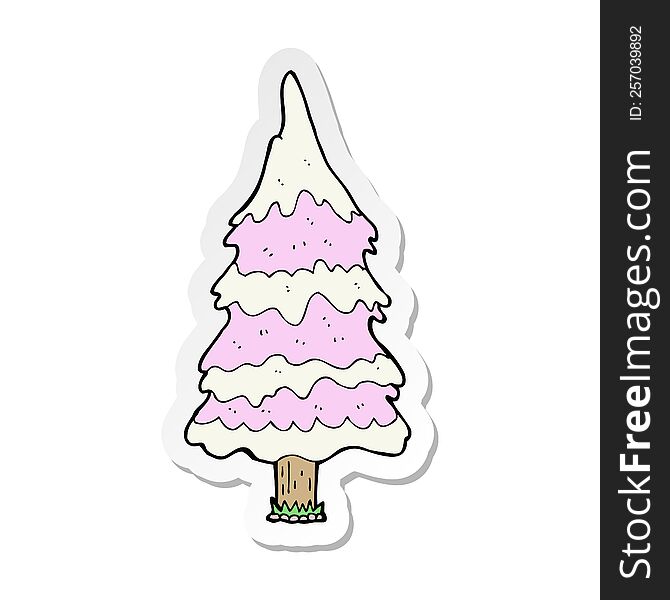 Sticker Of A Cartoon Snowy Pink Tree