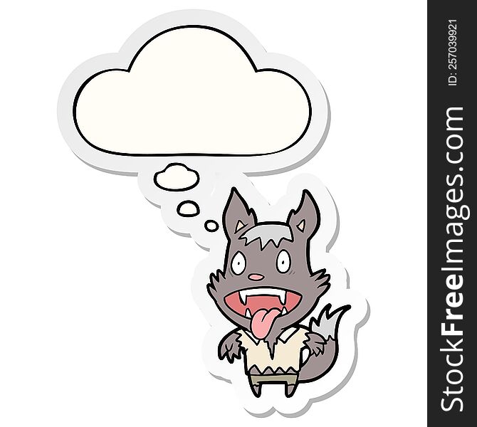 cartoon werewolf with thought bubble as a printed sticker