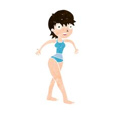 Cartoon Happy Woman In Swimming Costume Stock Photo