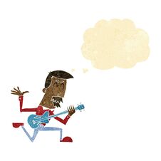 Cartoon Man Playing Electric Guitar With Thought Bubble Royalty Free Stock Image