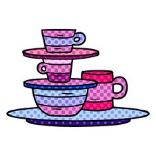 Cartoon Doodle Of Colourful Bowls And Plates Royalty Free Stock Photography