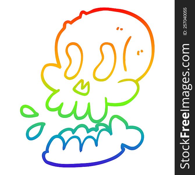rainbow gradient line drawing of a funny cartoon skull