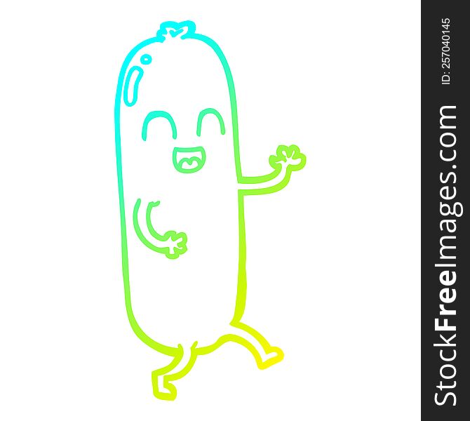 Cold Gradient Line Drawing Cartoon Dancing Sausage