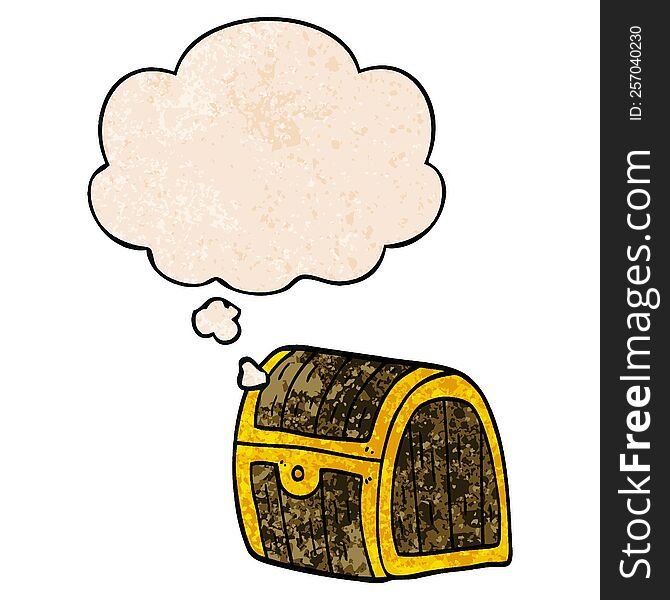 cartoon treasure chest and thought bubble in grunge texture pattern style