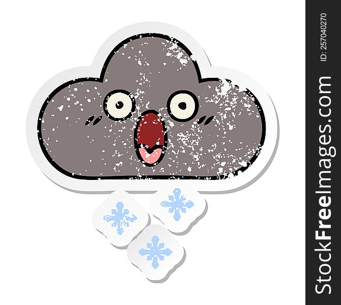 distressed sticker of a cute cartoon storm snow cloud