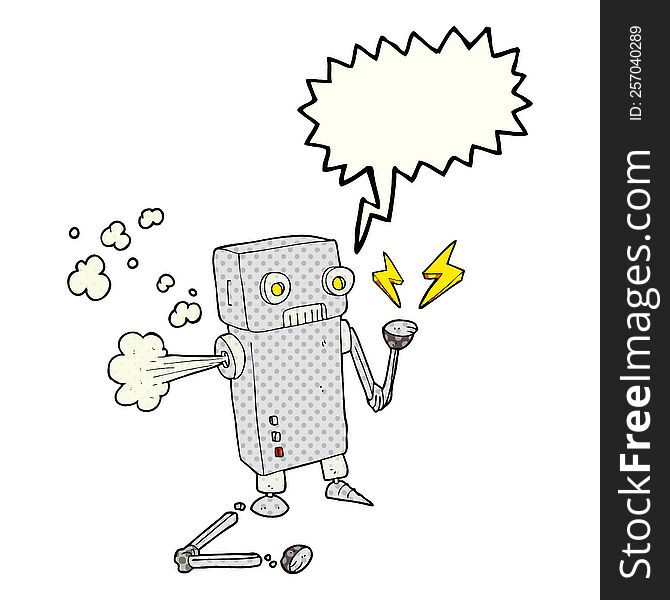 freehand drawn comic book speech bubble cartoon broken robot