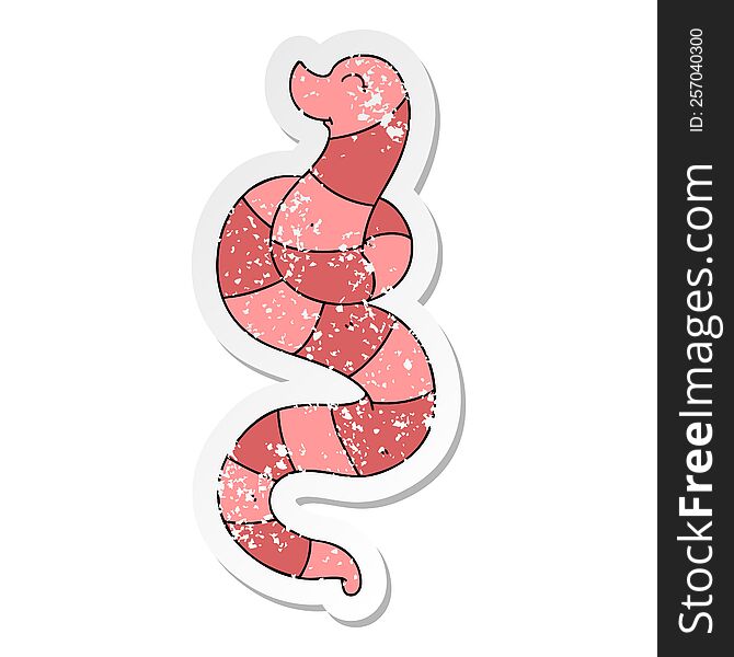 Distressed Sticker Of A Quirky Hand Drawn Cartoon Worm
