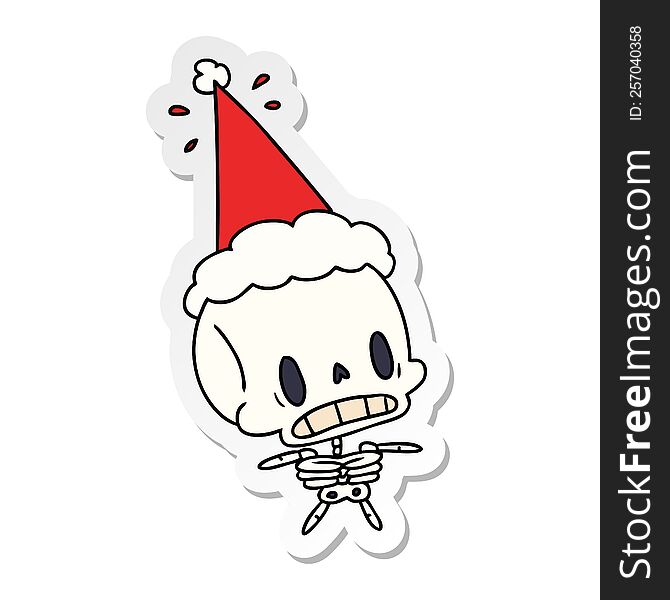 hand drawn christmas sticker cartoon of kawaii skeleton