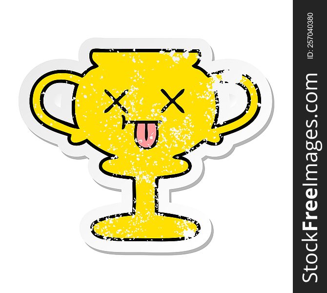 Distressed Sticker Of A Cute Cartoon Trophy