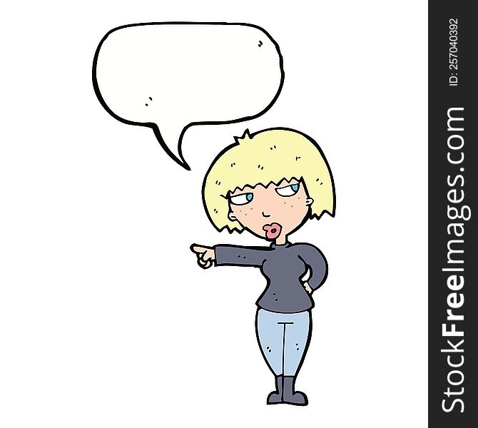 Cartoon Annoyed Woman Pointing With Speech Bubble