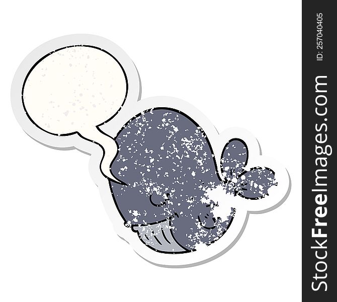 Cartoon Whale And Speech Bubble Distressed Sticker