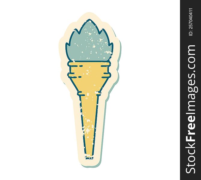 Distressed Sticker Tattoo Style Icon Of A Lit Torch