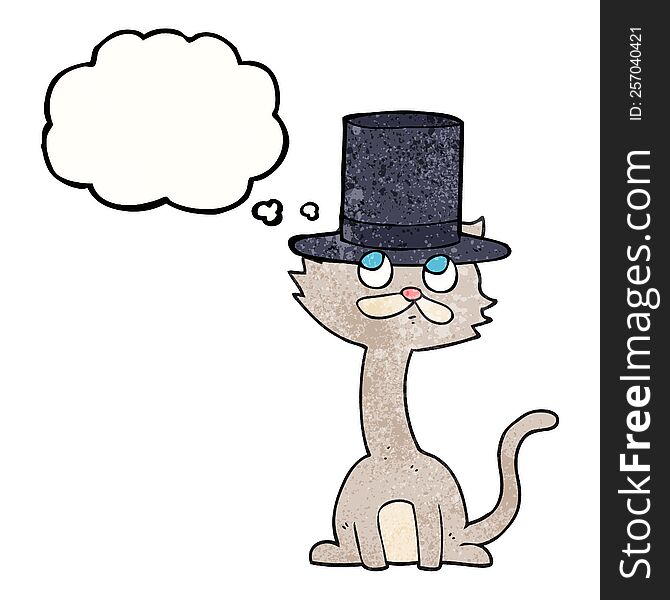 Thought Bubble Textured Cartoon Cat In Top Hat