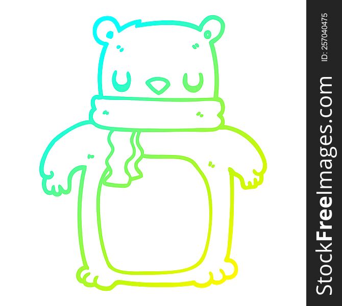 Cold Gradient Line Drawing Cartoon Bear With Scarf