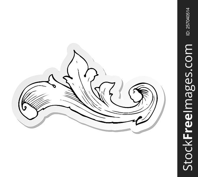 sticker of a traditional hand drawn floral swirl
