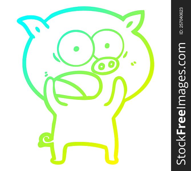 cold gradient line drawing of a cartoon pig shouting