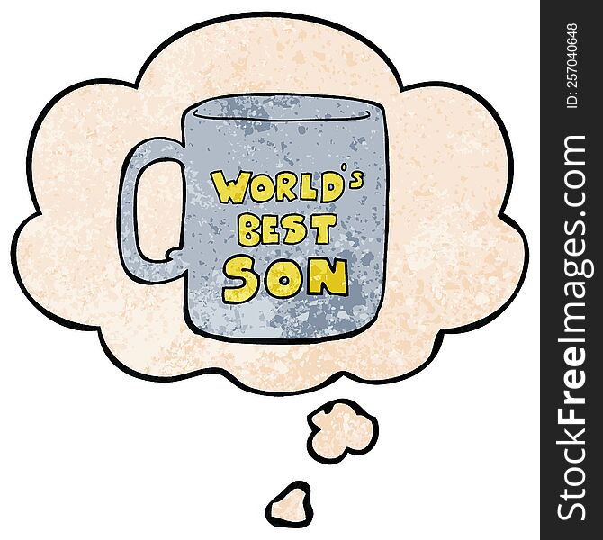 Worlds Best Son Mug And Thought Bubble In Grunge Texture Pattern Style