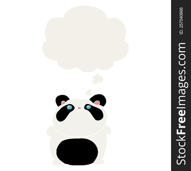 cartoon panda with thought bubble in retro style