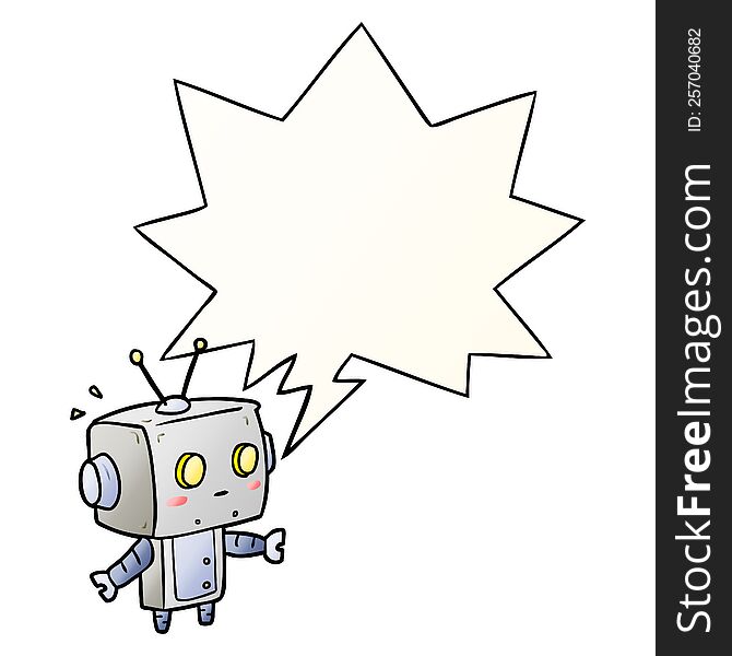 Cute Cartoon Surprised Robot And Speech Bubble In Smooth Gradient Style