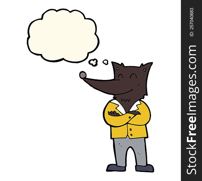Cartoon Wolf In Shirt With Thought Bubble