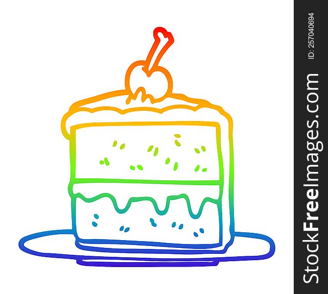 rainbow gradient line drawing of a cartoon chocolate cake