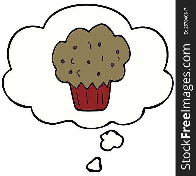 cartoon muffin with thought bubble. cartoon muffin with thought bubble