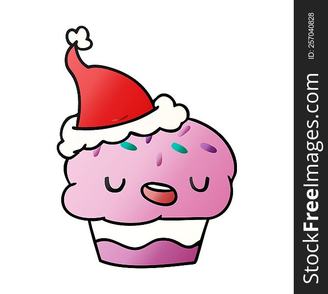 hand drawn christmas gradient cartoon of kawaii cupcake