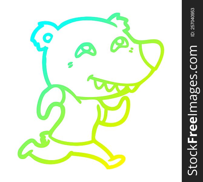 Cold Gradient Line Drawing Cartoon Bear Running