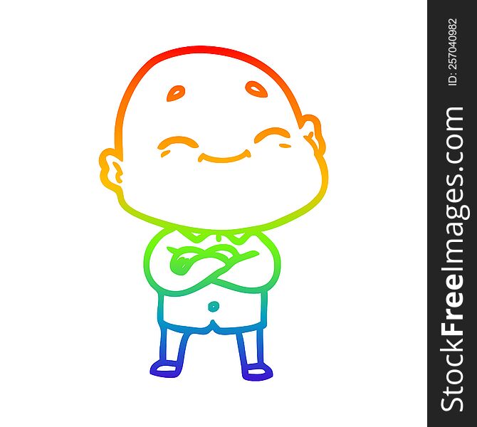 Rainbow Gradient Line Drawing Cartoon Happy Bald Man