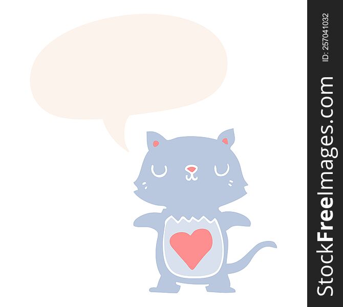 cute cartoon cat with speech bubble in retro style