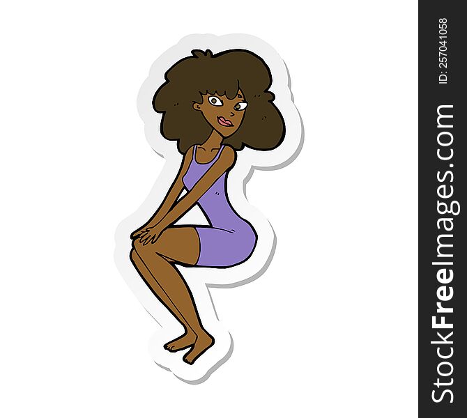 sticker of a cartoon sitting woman in dress