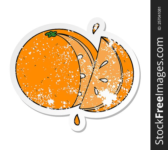 distressed sticker of a cartoon orange slice