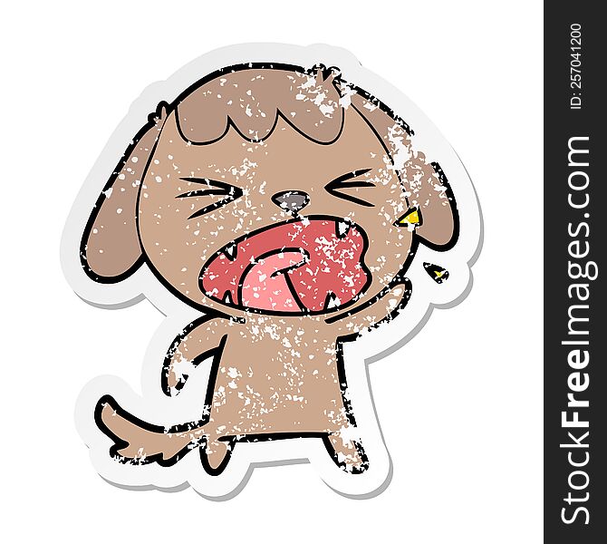 distressed sticker of a cute cartoon dog barking