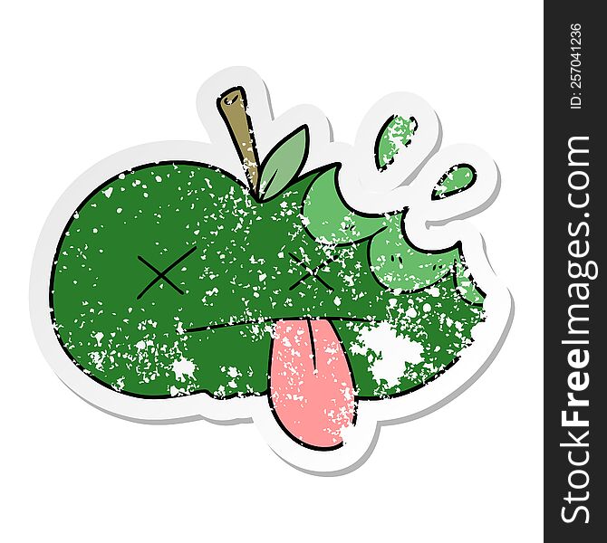 Distressed Sticker Of A Cartoon Bitten Apple