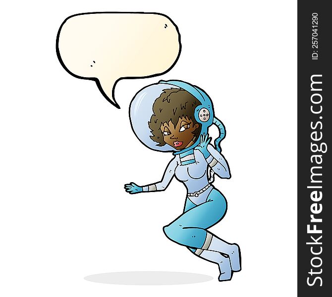 cartoon space woman with speech bubble