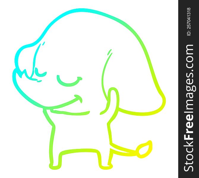 Cold Gradient Line Drawing Cartoon Smiling Elephant