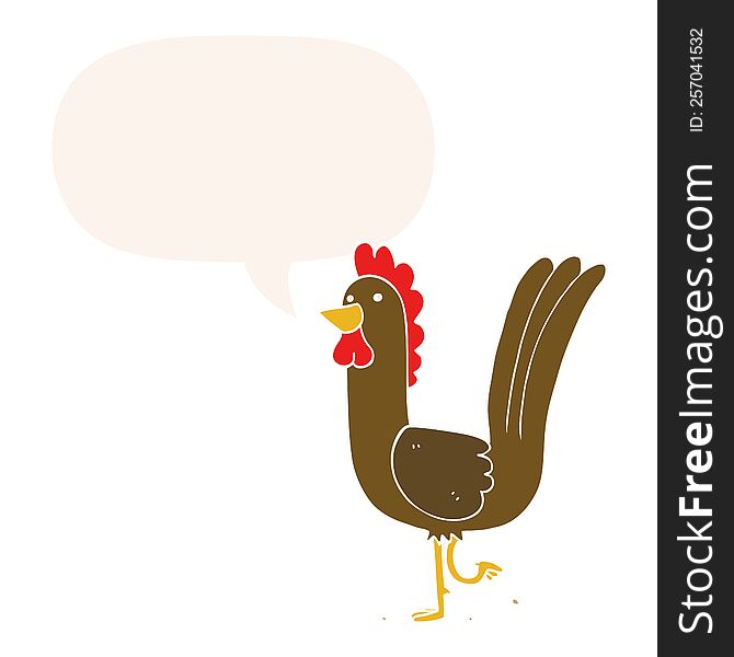 Cartoon Rooster And Speech Bubble In Retro Style
