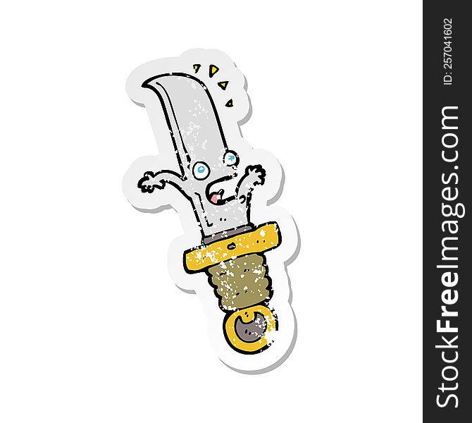 Retro Distressed Sticker Of A Cartoon Frightened Knife