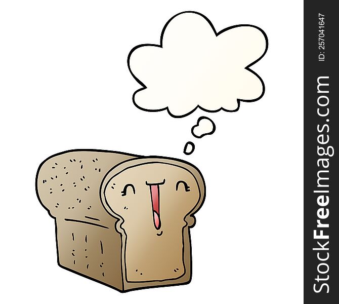 cute cartoon loaf of bread with thought bubble in smooth gradient style