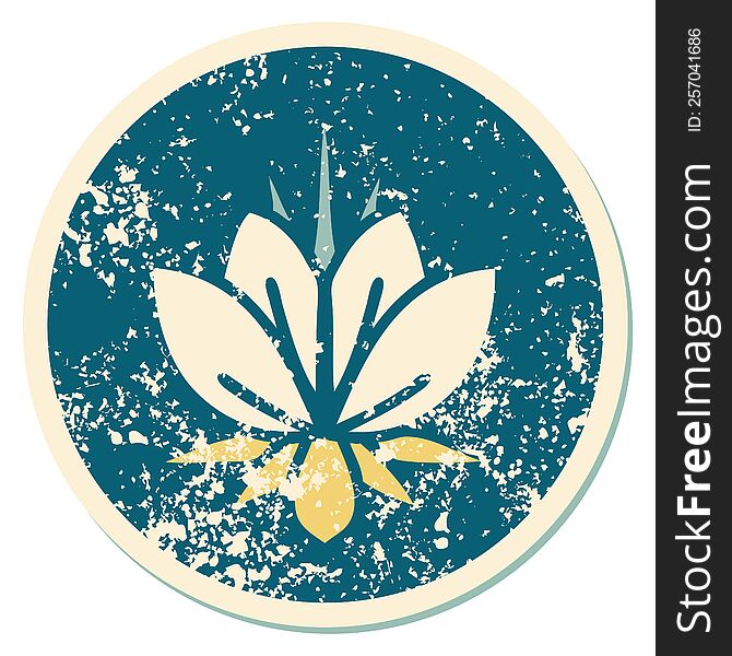 iconic distressed sticker tattoo style image of a water lily. iconic distressed sticker tattoo style image of a water lily