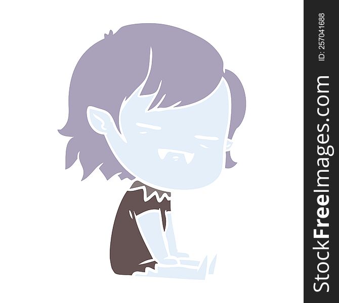 Flat Color Style Cartoon Undead Vampire Girl Sitting