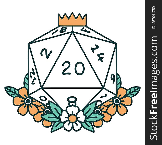 Tattoo Style Icon Of A D20