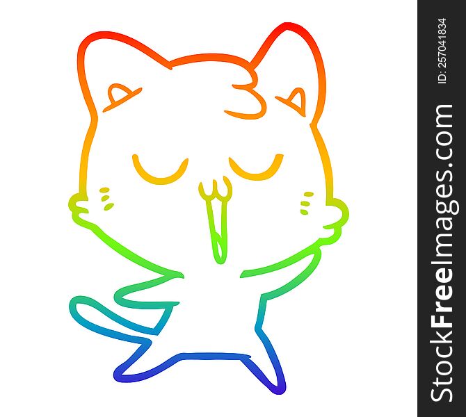 Rainbow Gradient Line Drawing Cartoon Cat Singing