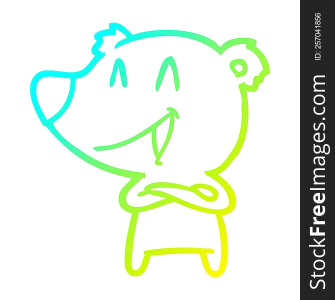 cold gradient line drawing of a laughing bear with crossed arms cartoon