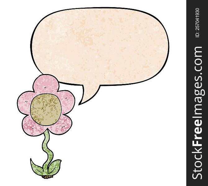 Cartoon Flower And Speech Bubble In Retro Texture Style