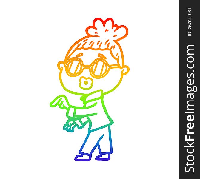 rainbow gradient line drawing of a cartoon woman wearing spectacles