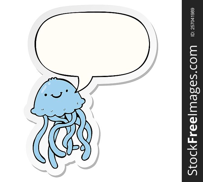 cartoon happy jellyfish with speech bubble sticker