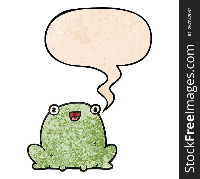 Cute Cartoon Frog And Speech Bubble In Retro Texture Style